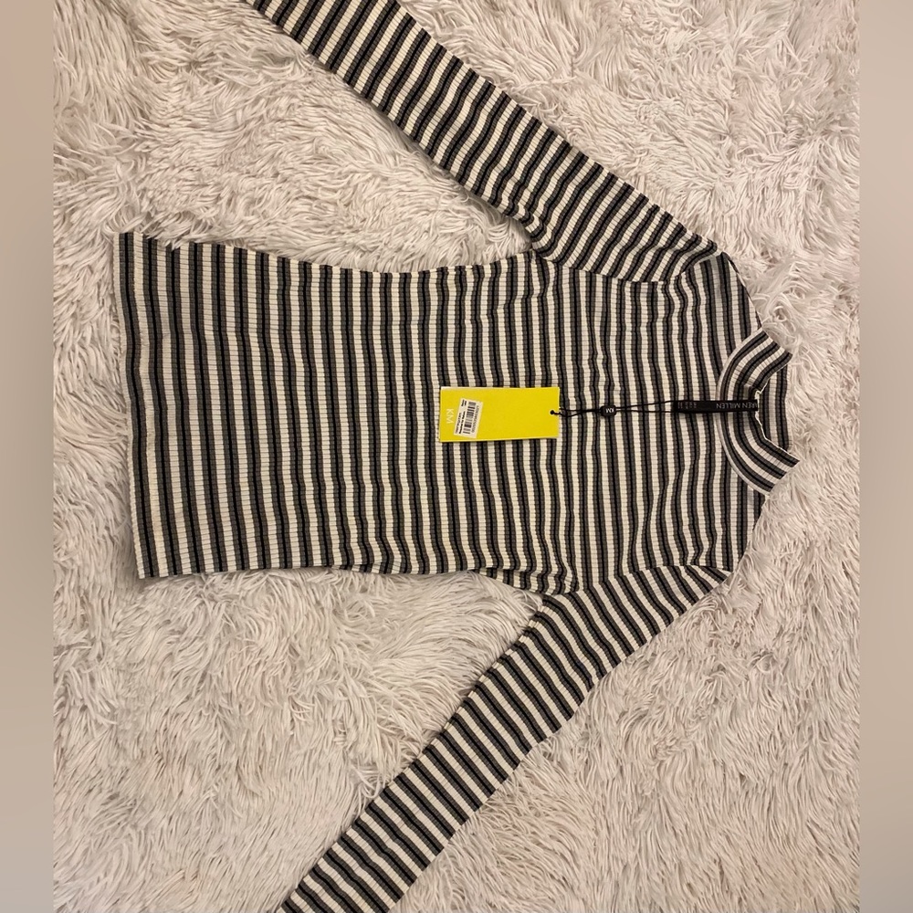 Karen Millen Striped Mock Neck Shirt / Sweater